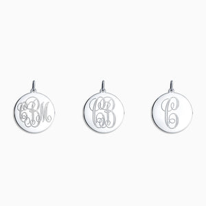 Engravable 7/8 inch 14k White Gold Interlocking-Script Monogram Disc Charm Necklace - NWG081216 - Initial Engraving Options