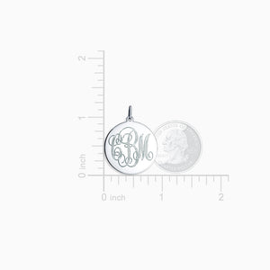 Engravable 7/8 inch 14k White Gold Interlocking-Script Monogram Disc Charm Necklace - NWG081216 - Pendant Size Details