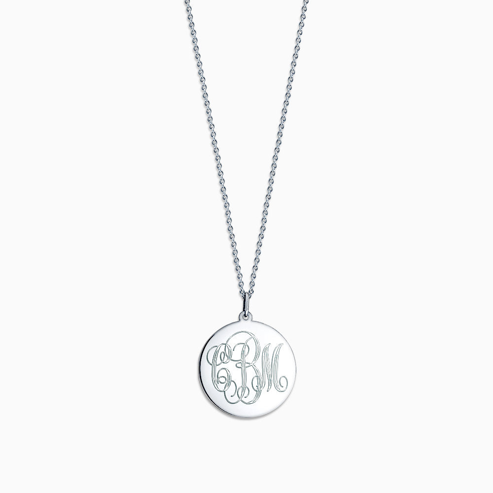 Engravable 7/8 inch 14k White Gold Interlocking-Script Monogram Disc Charm Necklace - NWG081216