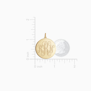 Engravable 1 inch 14k Yellow Gold Interlocking-Script Monogram Disc Charm Necklace - NYG06101116 - Pendant Size Detail