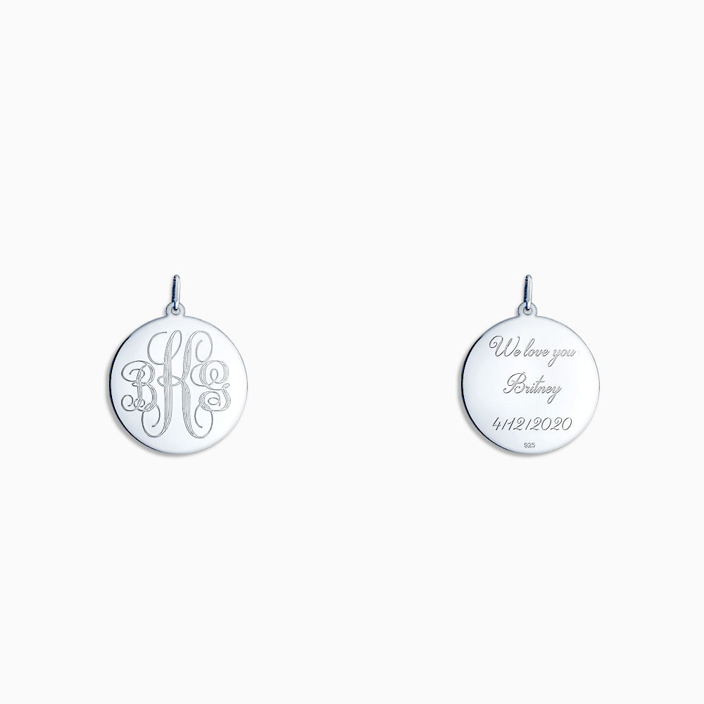 Engravable 7/8 inch Sterling Silver Interlocking-Script Monogram Disc Charm Pendant - PSL080505