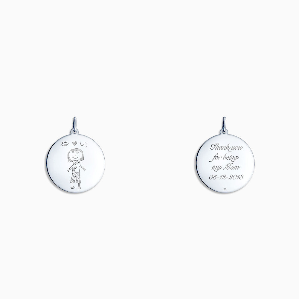 Engravable 7/8 inch Sterling Silver Disc Charm Pendant - PSL304020