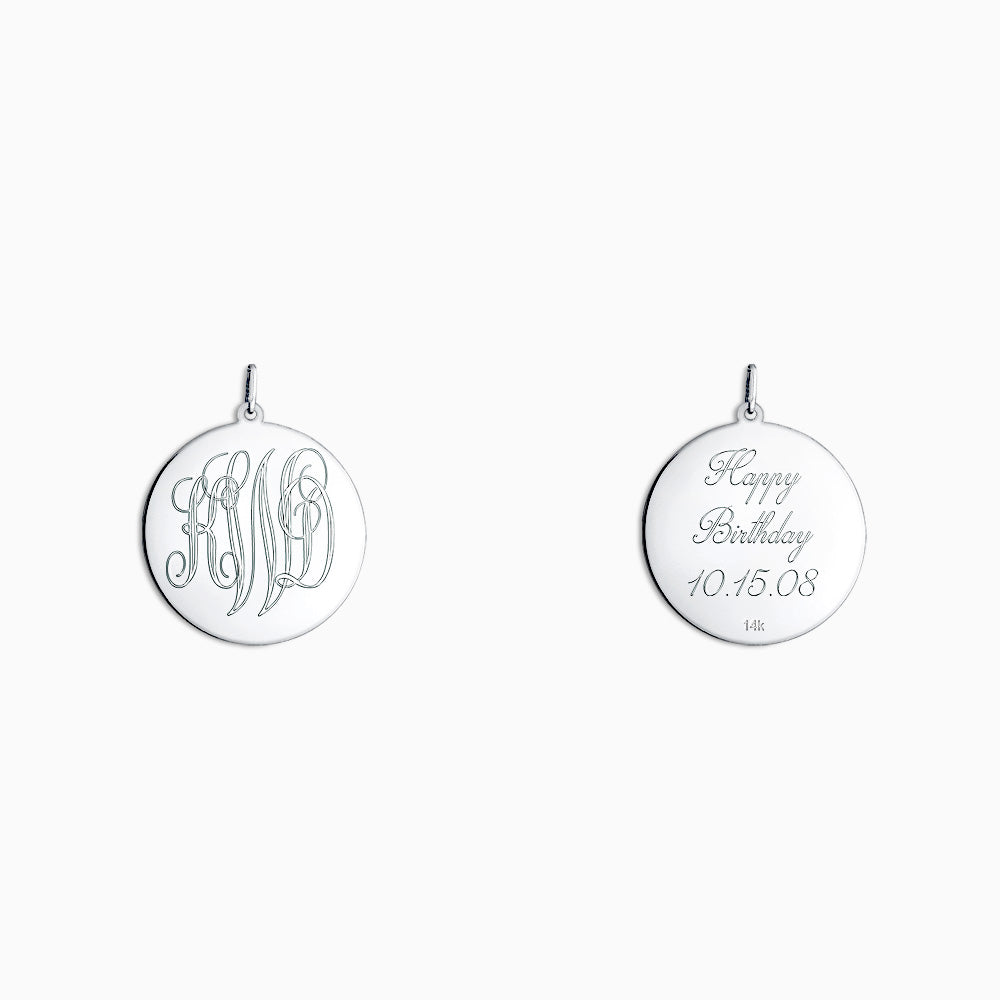 Engravable 1 inch 14k White Gold Interlocking-Script Monogram Disc Charm Pendant - PWG061011