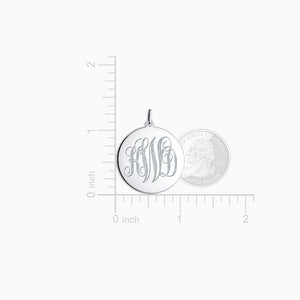 Engravable 1 inch 14k White Gold Interlocking-Script Monogram Disc Charm Pendant - PWG061011 - Size Detail