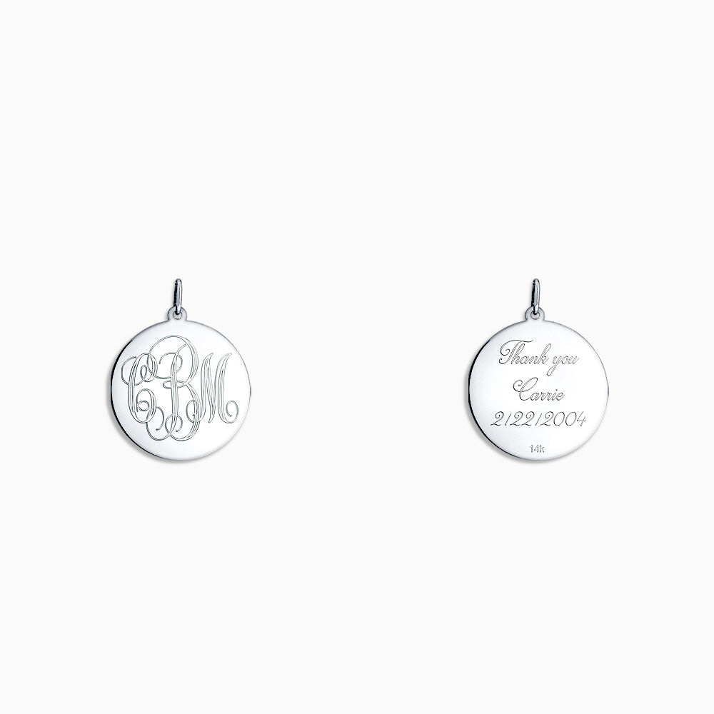 Engravable 7/8 inch 14k White Gold Interlocking-Script Monogram Disc Charm Pendant - PW081216