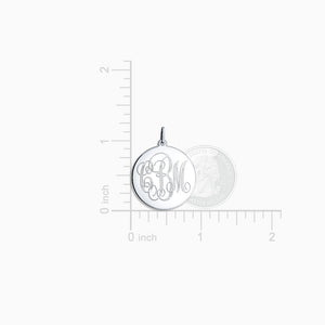 Engravable 7/8 inch 14k White Gold Interlocking-Script Monogram Disc Charm Pendant - PW081216 - Pendant Size Detail