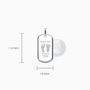 Men's Engraved Baby Footprint Raised Edge Sterling Silver Dog Tag - Medium Size - 1 1/2 inch x 7/8 inch
