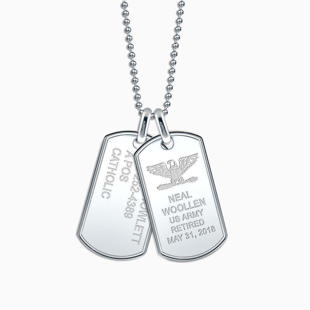 Engravable Men's Raised-Edge Sterling Silver Double Dog Tag Necklace with Bead Chain - Large - NSL1407202