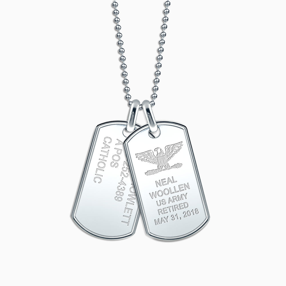 Men's Sterling Silver Raised Edge Dog Tag Necklace w/ Bead Chain - Medium  (Engravable)