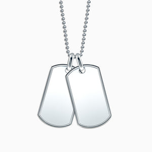 Engravable Men's Raised-Edge Double Dog Tag Necklace in Sterling Silver with Military Bead Chain - Large - Zoom