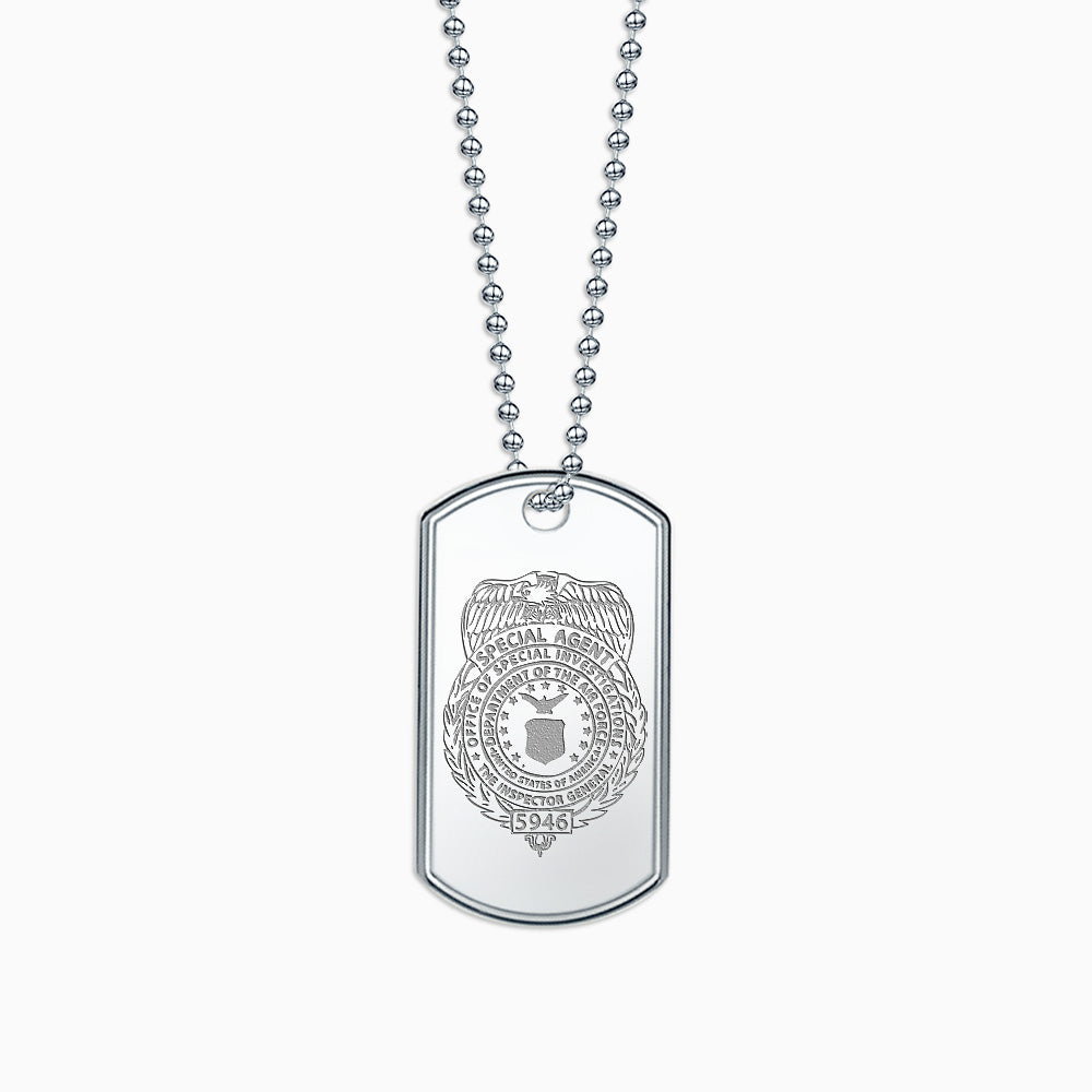 Engravable Mens Large Raised-Edge Sterling Silver Dog Tag Slider Necklace w/ Ball Chain - NSL201031