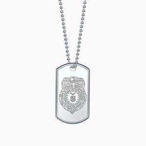 Engravable Mens Large Raised-Edge Sterling Silver Dog Tag Slider Necklace w/ Ball Chain - NSL201031 - Engraved