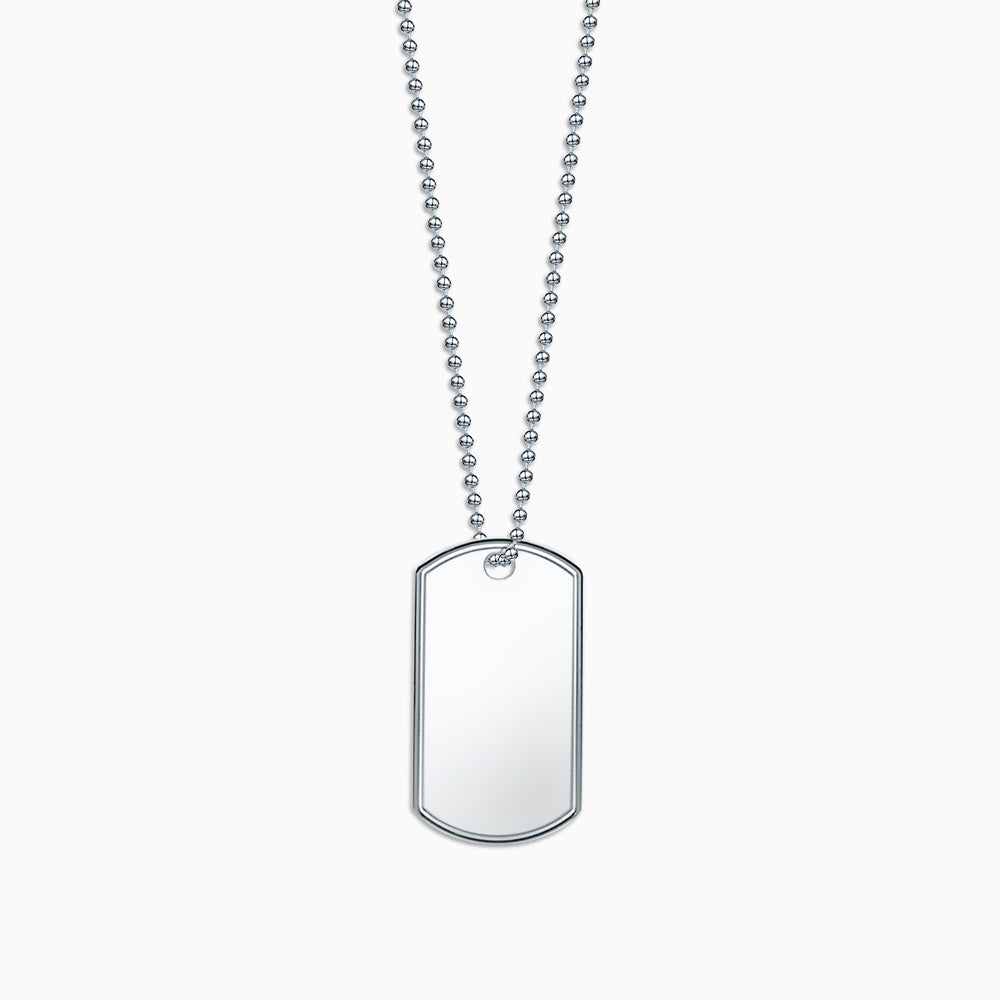 Engravable Mens Large Raised-Edge Sterling Silver Dog Tag Slider Necklace w/ Ball Chain - NSL201031