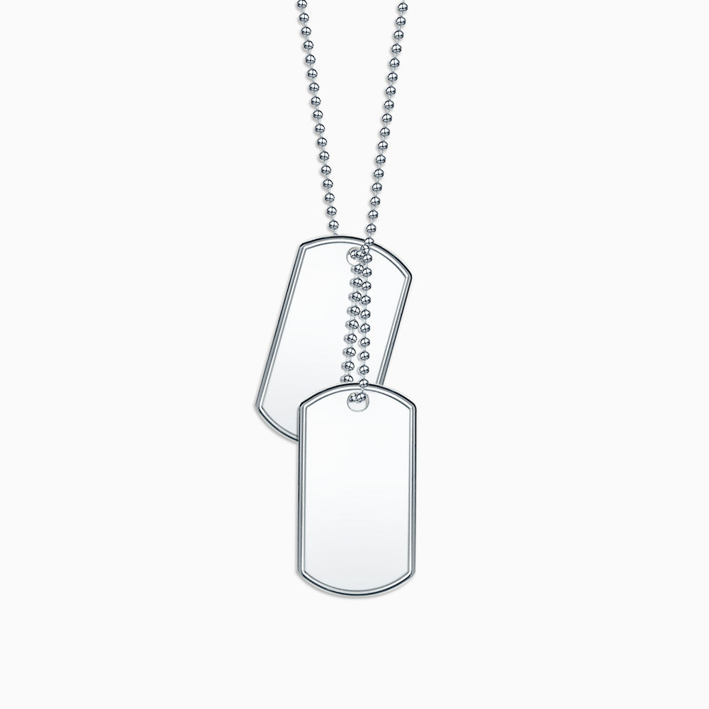 Engravable Mens Raised-Edge Sterling Silver Double Dog Tag Slider