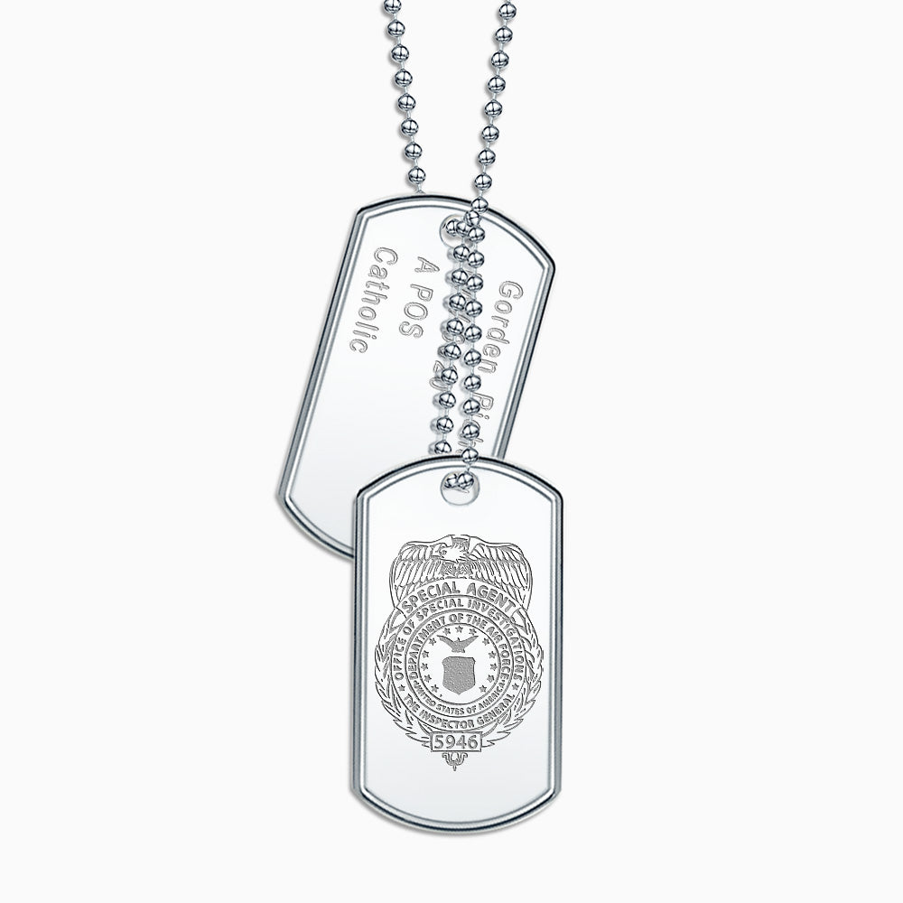 Engravable Mens Large Raised-Edge Sterling Silver Double Dog Tag Slider Necklace w/ Ball Chain and Extension