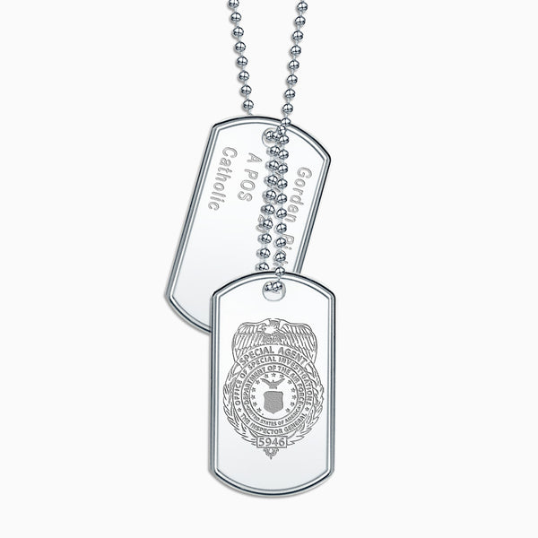 Men's Engravable Stainless Steel Dog Tag Necklace w/ Ball Chain Extension - Large