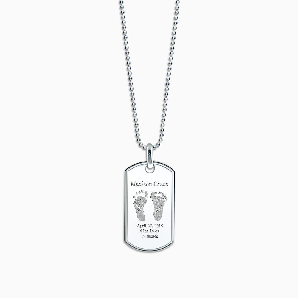 Men's Sterling Silver Raised Edge Dog Tag Necklace w/ Bead Chain