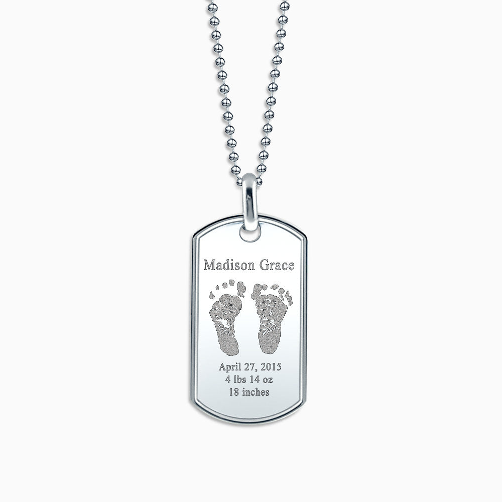 Custom Engraved Men s Sterling Silver Baby Footprint Dog Tag Necklace Large Sandy Steven Engravers