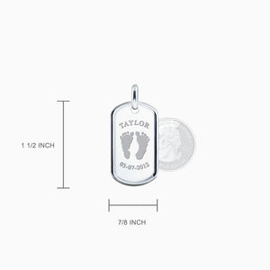 Men's Medium Sized Raised-Edge Sterling Silver Dog Tag with Actual Baby Footprints Engraved - Pendant Size Measurements (PSL140721)