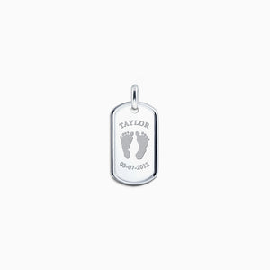 Men's Medium Sized Raised-Edge Sterling Silver Dog Tag with Actual Baby Footprints Engraved (PSL140721)