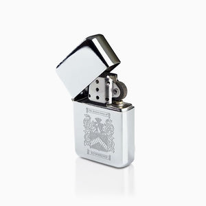 Custom Engraved Chrome Windproof Lighter with Family Coat of Arms