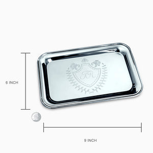 Engraved Classic Silver Rectangle Tray 9x6 - Size Detail
