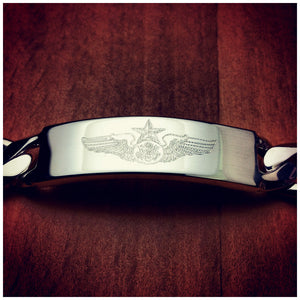 Air Force Wings Engraved on Men's Heavy Sterling Silver ID Bracelet