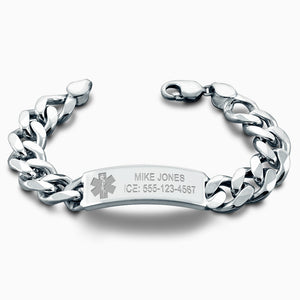 Men’s Sterling Silver Heavy Medical Alert ID Bracelet - Engravable