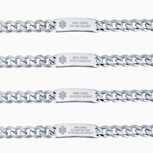 Men's Engraved Heavy Sterling Silver Medical Alert ID Bracelet - 1