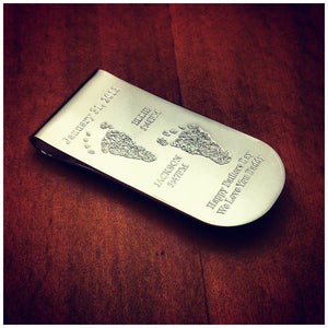 Sterling Silver Smooth Edge Money Clip Engraved with Baby Footprints