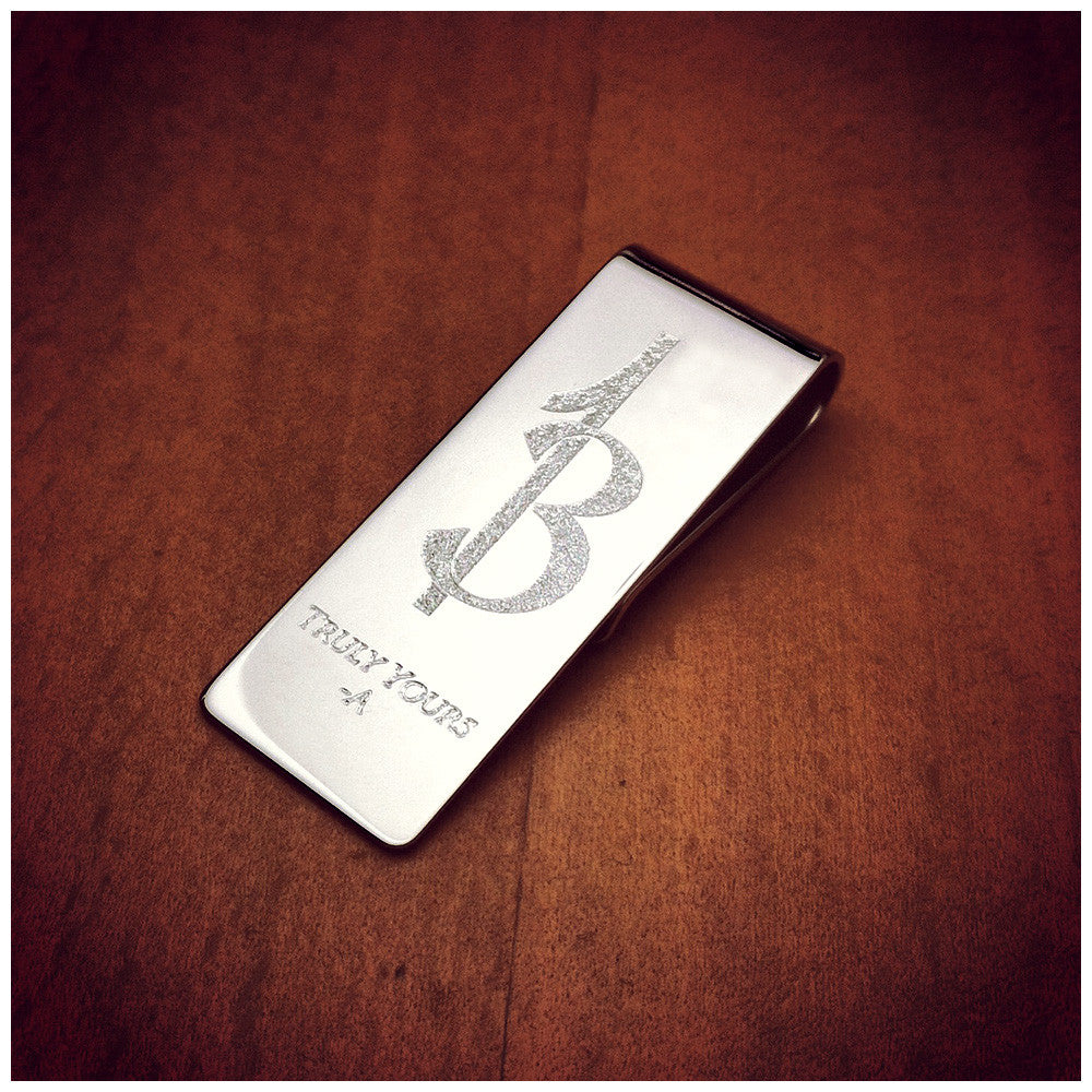 Engraved Streamline Money Clip for Men Personalized Silver 