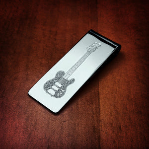 Sterling Silver Classic Money Clip Custom Engraved with Guitar