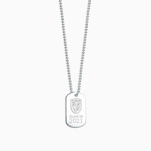 Engravable Men's Sterling Silver Flat Custom Graduation Dog Tag Slider Necklace with Ball Chain - Medium