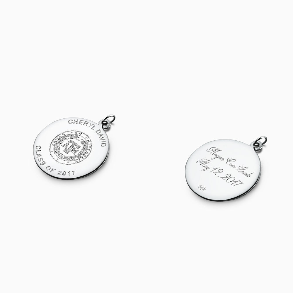 Engravable 1 inch 14k White Gold Custom Graduation Disc Charm Pendant (PWG210602)