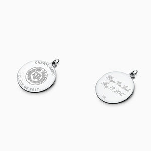Engravable 1 inch 14k White Gold Custom Graduation Disc Charm Pendant - Engraving on Front and Back