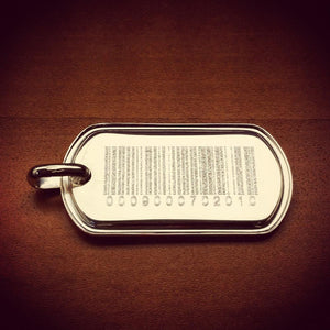Engravable-Mens Sterling Silver Raised Edge Dog Tag Custom Engraved with Barcode