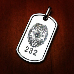 Engravable Mens Sterling Silver Raised Edge Dog Tag Custom Engraved with Police Department Badge