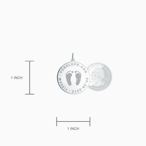 Engravable 1 inch Sterling Silver Disc Charm Necklace with Actual Baby Footprints - Size Detail