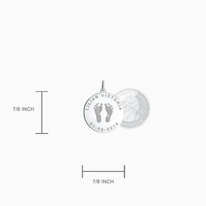 Engravable 7/8 inch Sterling Silver Actual Baby Footprint Disc Charm - Size Detail