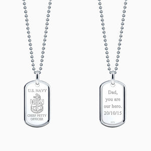Engravable Mens Sterling Silver Raised Edge Dog Tag Necklace - Medium - NSL140719 - Custom Engraved on the Front and Back