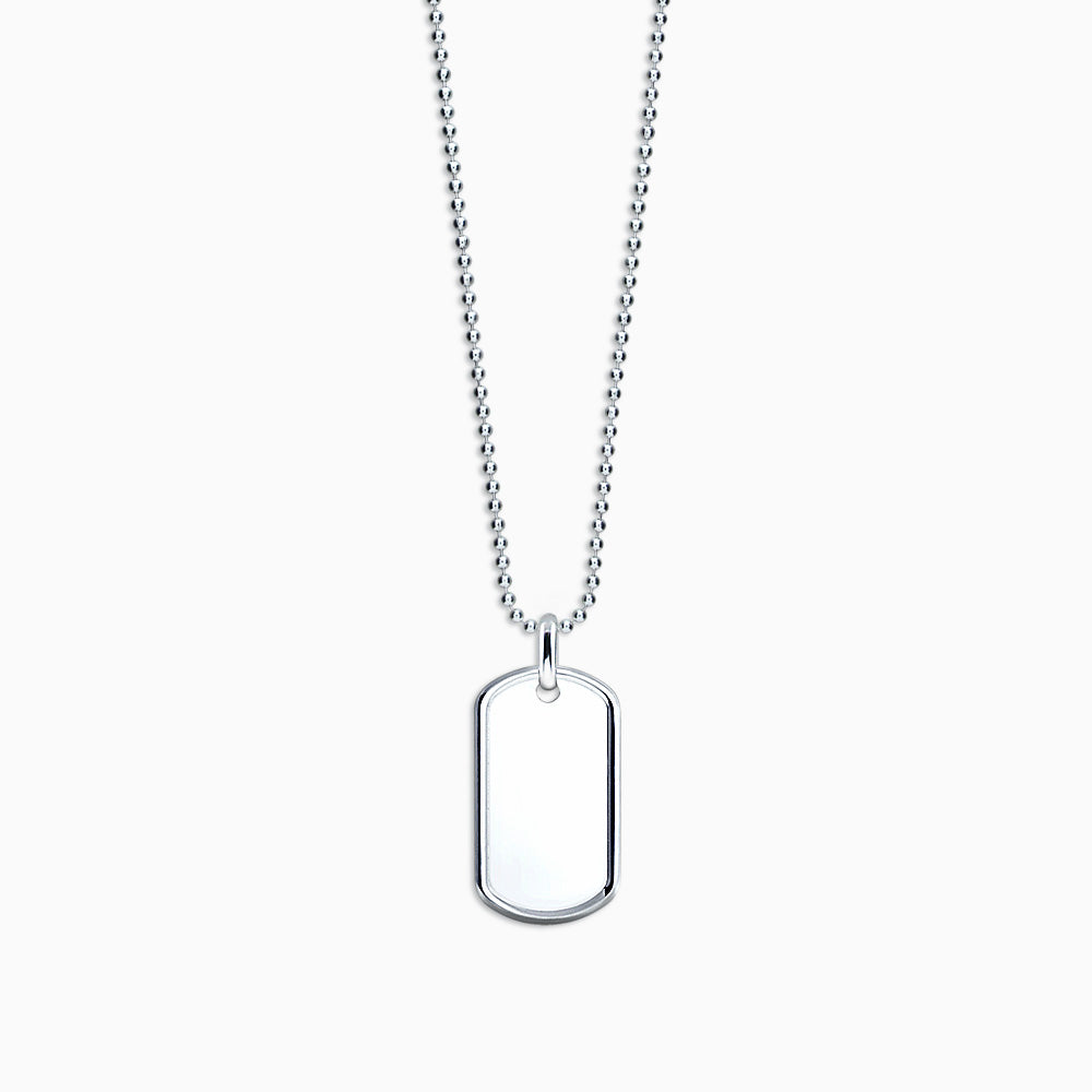 Men's Sterling Silver Raised Edge Dog Tag Necklace w/ Bead Chain