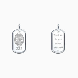 Men's Double Sterling Silver Raised Edge Dog Tag Necklace - Custom Engraved on Front and Back of Each Dog Tag