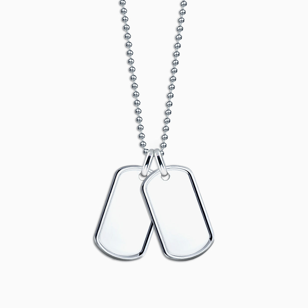 item nsl1407192 Engravable Mens Double Sterling Silver Raised Edge Dog Tag Necklace Medium