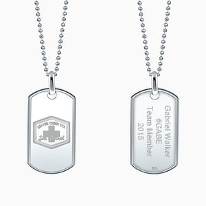 Men's Large Solid Sterling Silver Raised Edge Dog Tag Necklace w/t Bead Chain - Custom Engraving on Front and Back