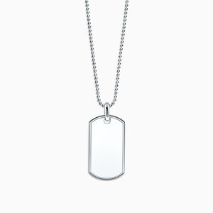 Engravable Men's Large Solid Sterling Silver Raised-Edge Dog Tag Necklace with Bead Chain