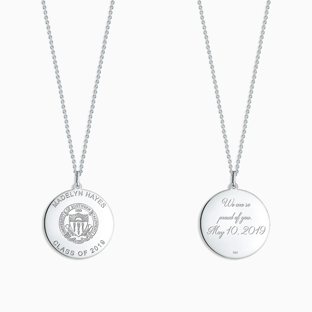 Engravable 1 inch, Sterling Silver Custom Graduation Disc Charm Necklace with Cable Chain (NSL210602)