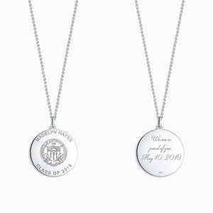 Engravable 1 inch, Sterling Silver Custom Graduation Disc Charm Necklace - Personalized on the Front and Back (NSL210602)