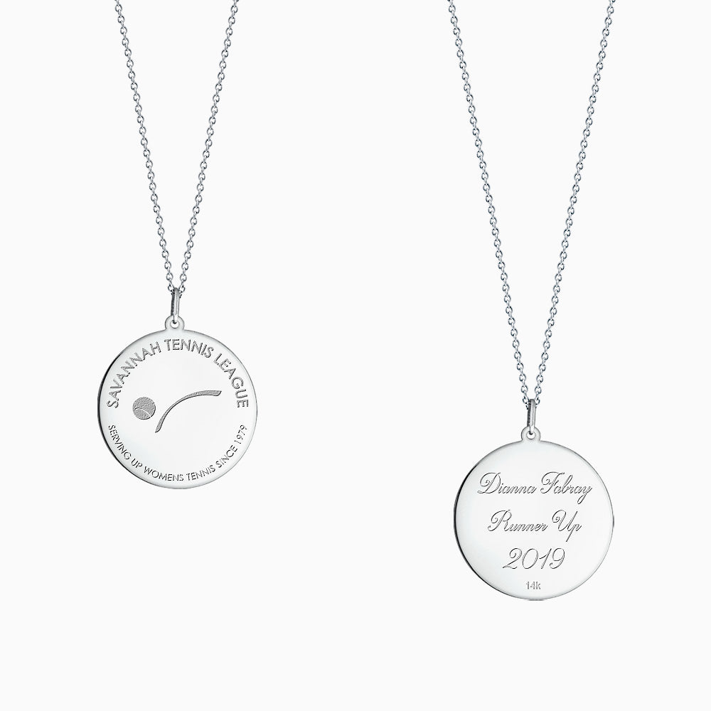 Engravable 1 inch 14k White Gold Disc Charm Necklace with Cable Chain