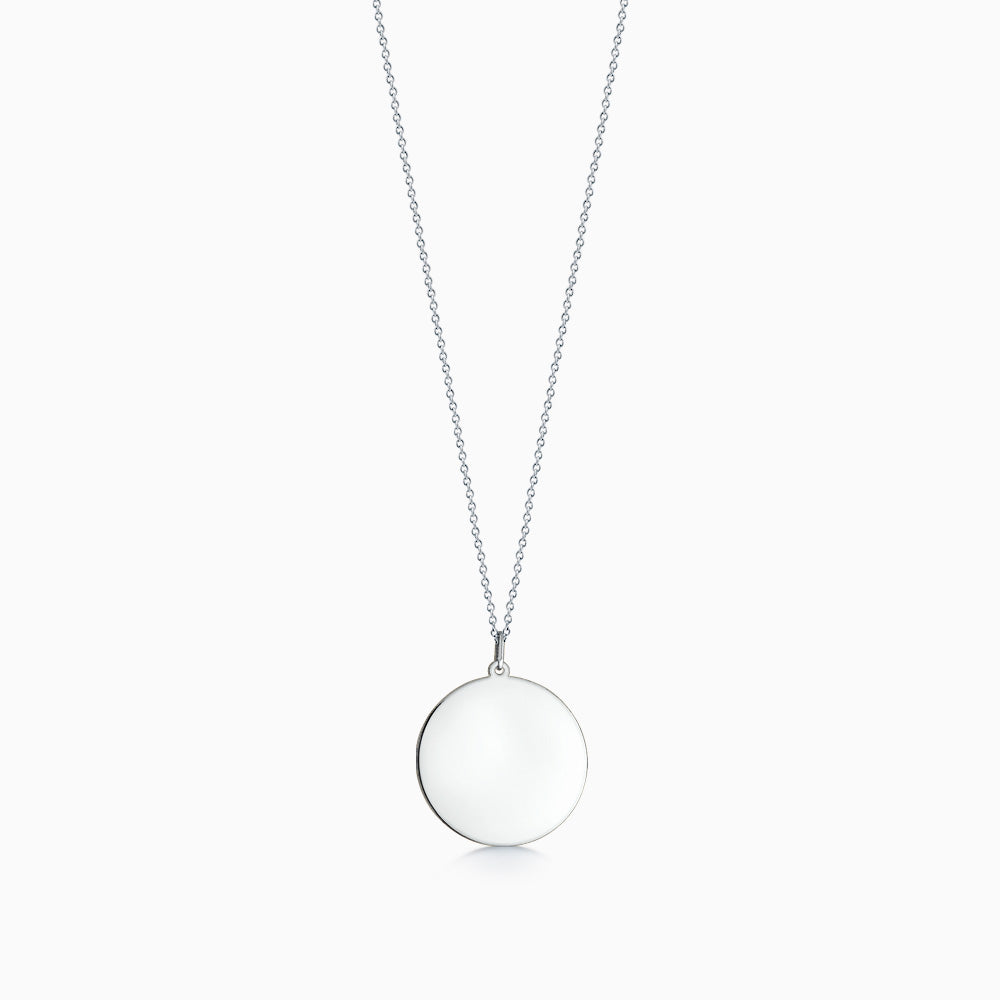 Engravable 1 inch 14k White Gold Disc Charm Necklace with Cable Chain