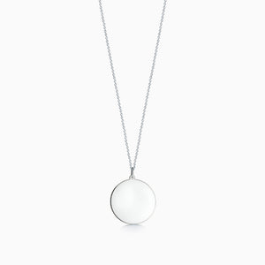 Engravable 1 inch 14k White Gold Disc Charm Necklace with Cable Chain
